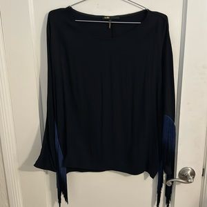Maje Women’s Black Blouse in Black Lavande with Fringe Size 3